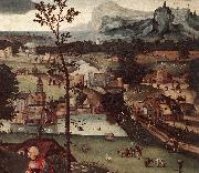 PATENIER, Joachim Landscape with the Rest on the Flight (detail) a oil on canvas